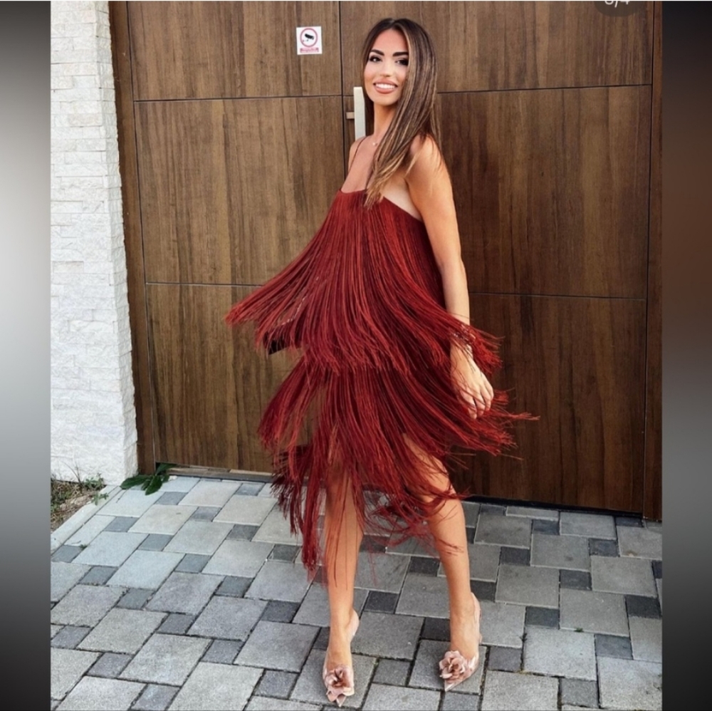 Zara Red Fringe Midi Dress